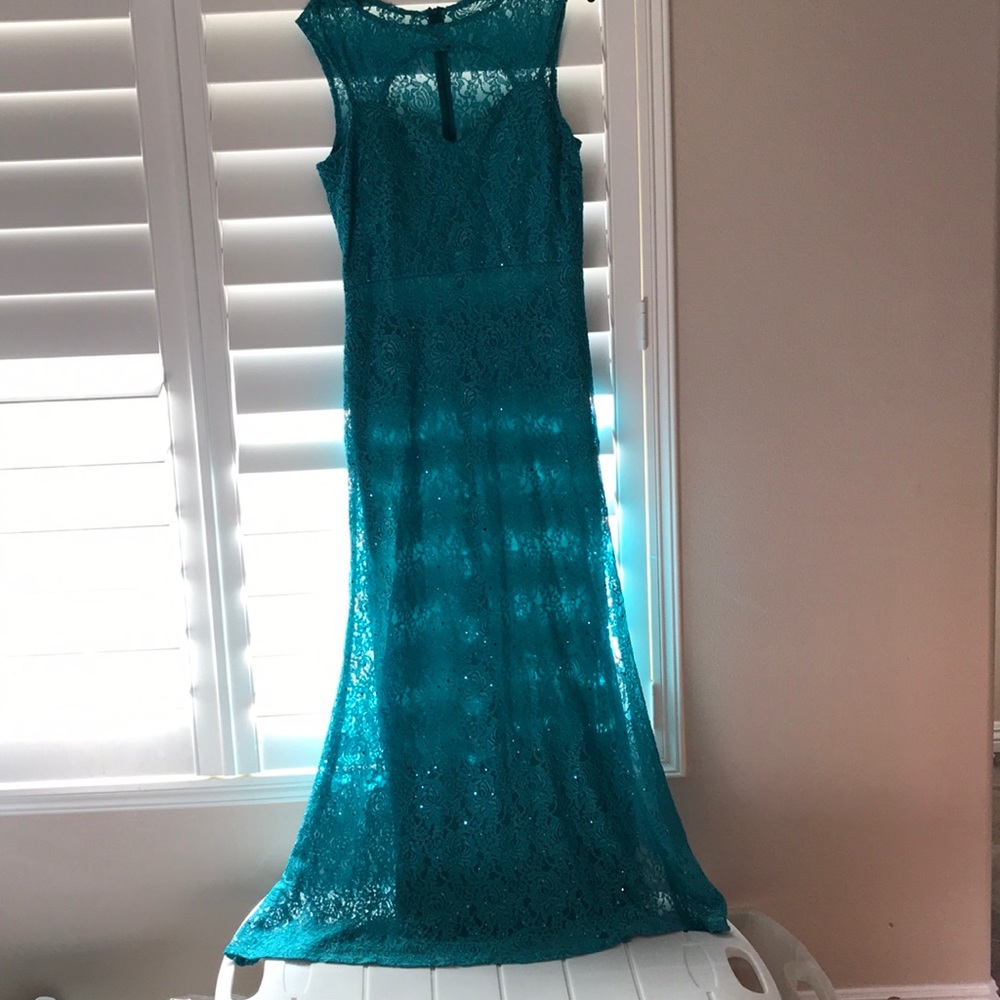 Turquoise side split gown